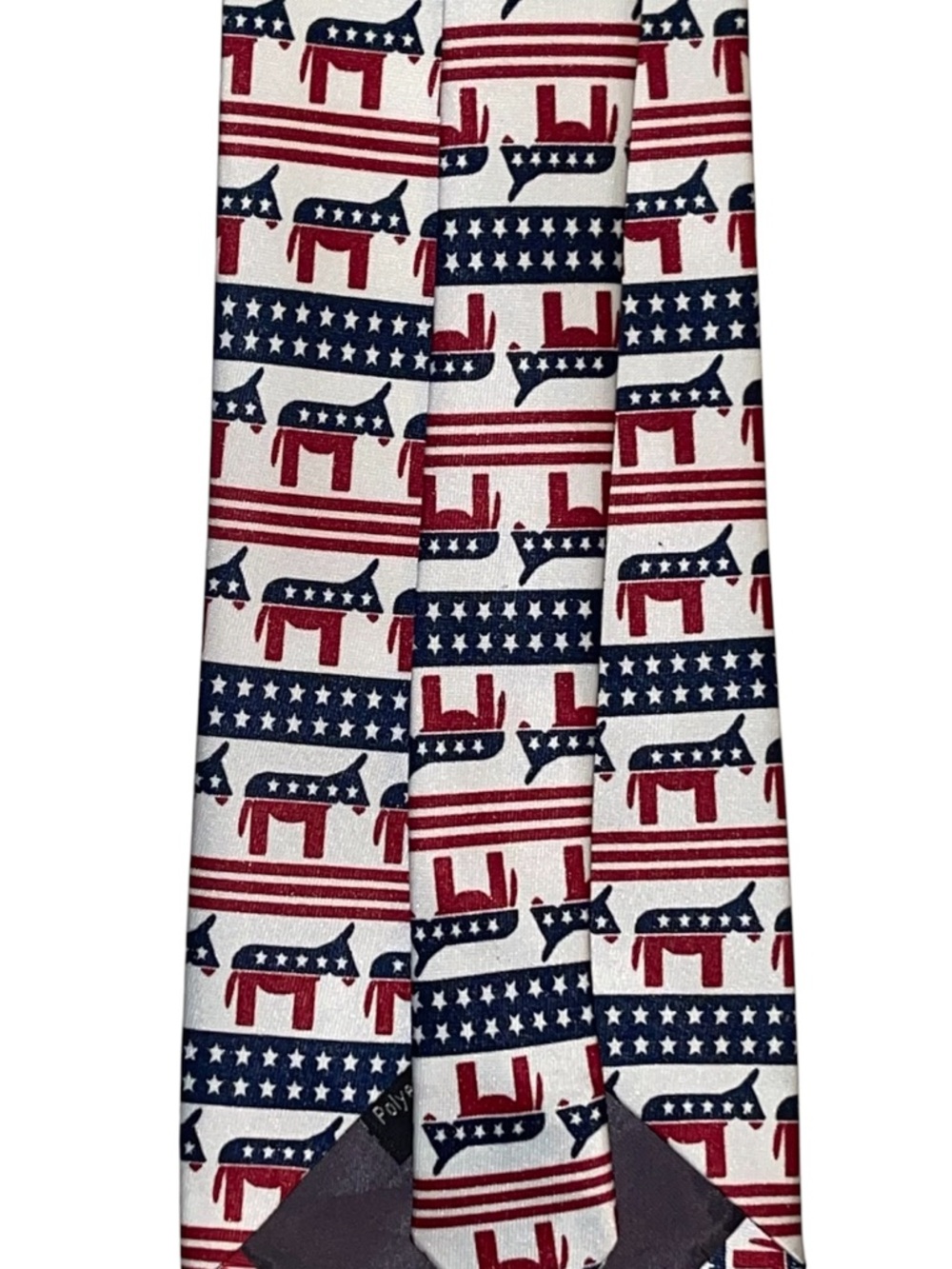 Patriotic Red, White & Blue Donkey Pattern Men's Tie - Picture 2 of 3